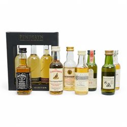 Collection of mixed miniature whisky, to include Glenmorangie 10 years old, Highland Park 12 years old, Kilchoman Single Malt, Glen Garioch etc, various contents and proof