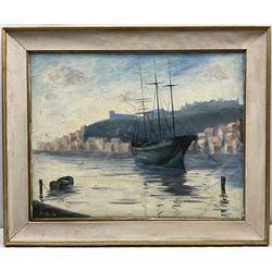 D Clarke (20th century): Whitby Harbour, oil on canvas signed 58cm x 74cm 
