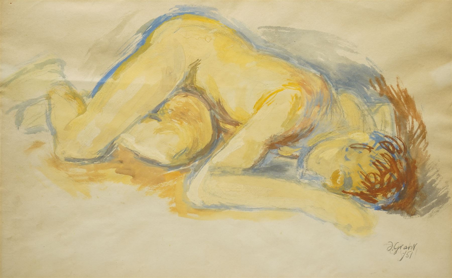 Attrib. Duncan Grant (Scottish 1885-1978): Reclining Nude, watercolour signed and dated '51, 34cm x 54cm 