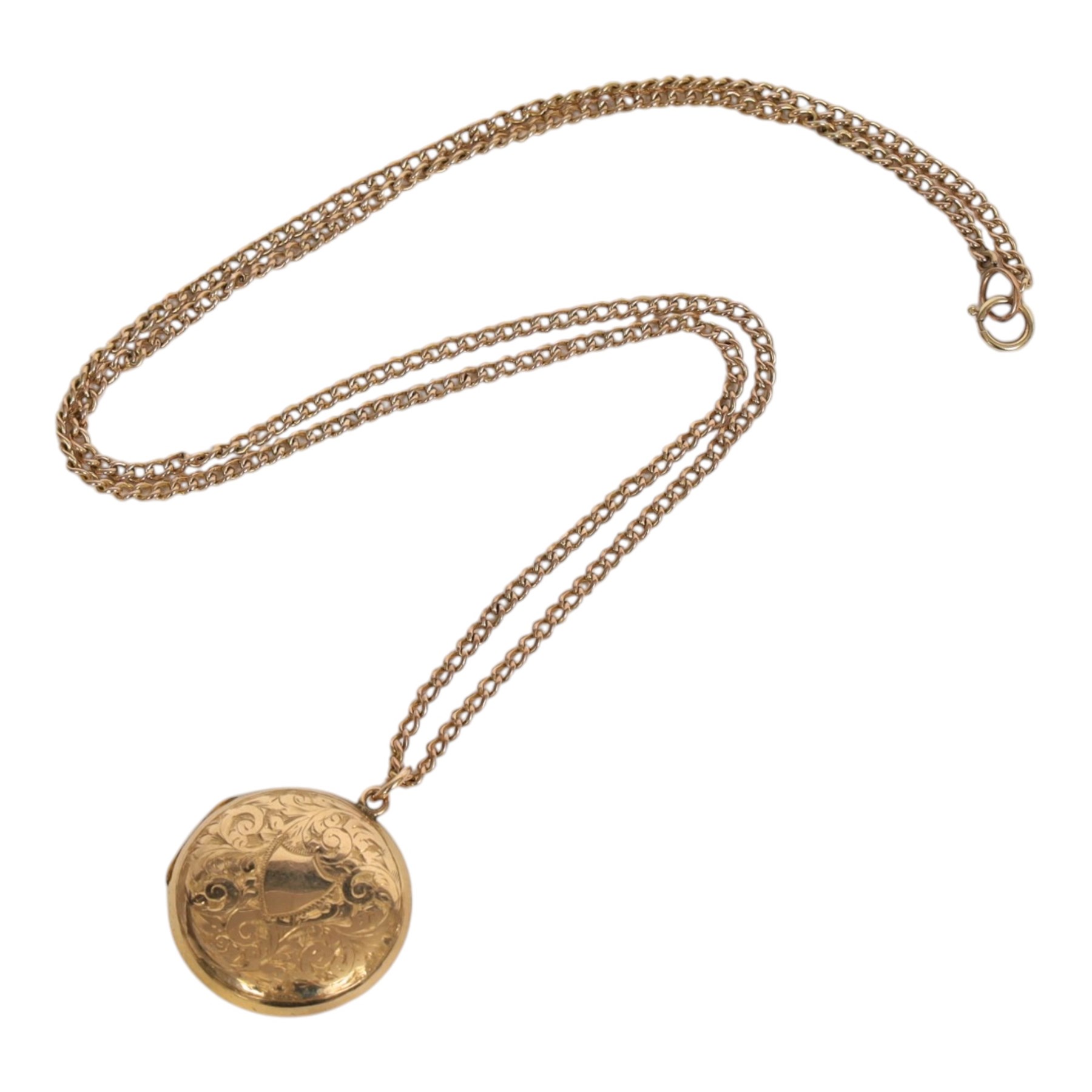 9ct gold chain and small locket, together with gold plated jewellery including larger locket, cufflinks and chain