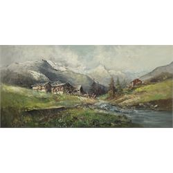 Continental School (20th century): Alpine Valley Scene, oil on canvas inscribed 'Follini' 49cm x 100cm