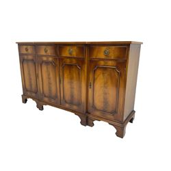 Reprodux Bevan Funnell - mahogany breakfront sideboard, fitted with four drawers, above four cupboards, on bracket feet