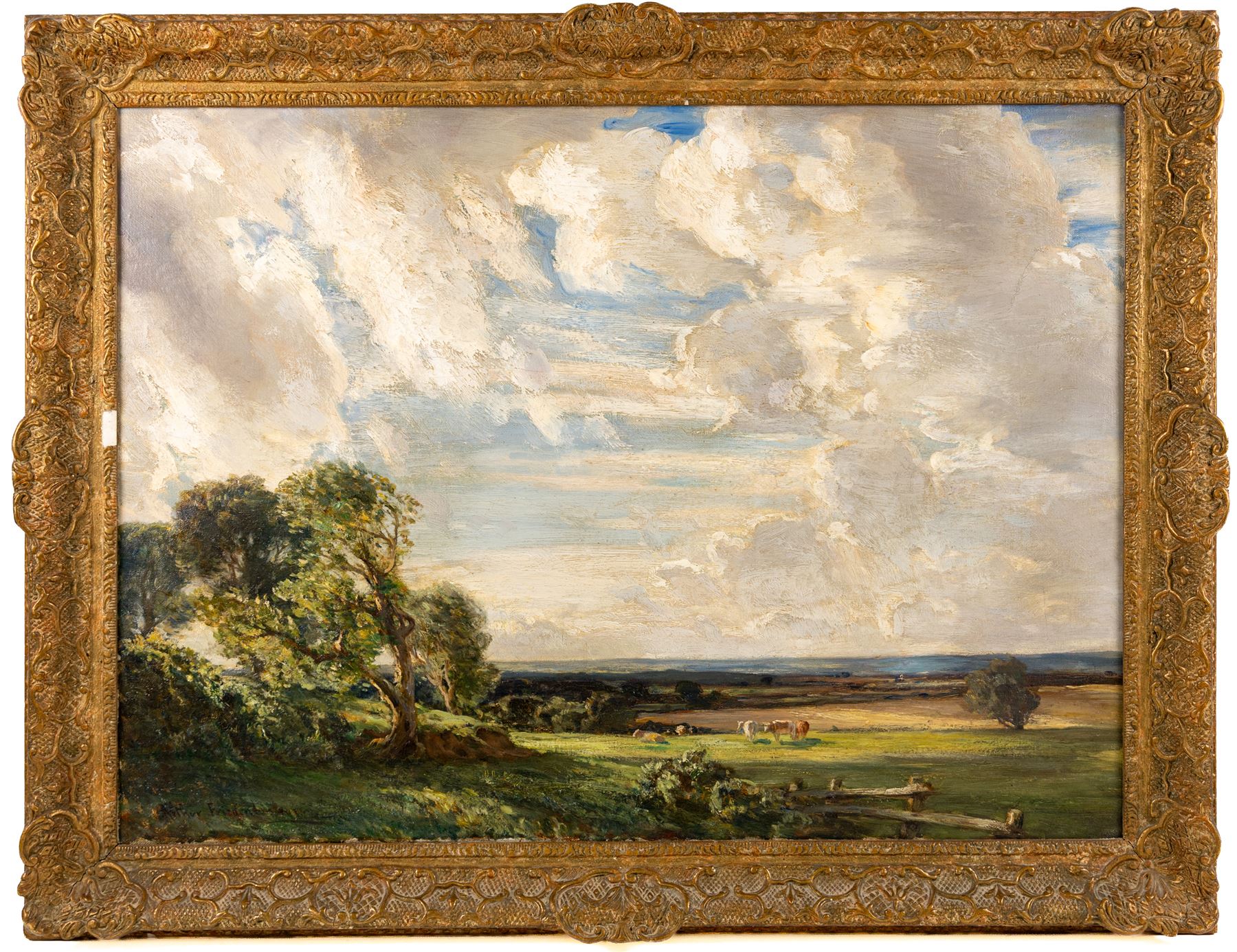Arthur A Friedenson (Staithes Group 1872-1955): 'Clouds - A Dorset Landscape', oil on canvas signed, titled in the artist's hand and on gallery label verso 55cm x 75cm