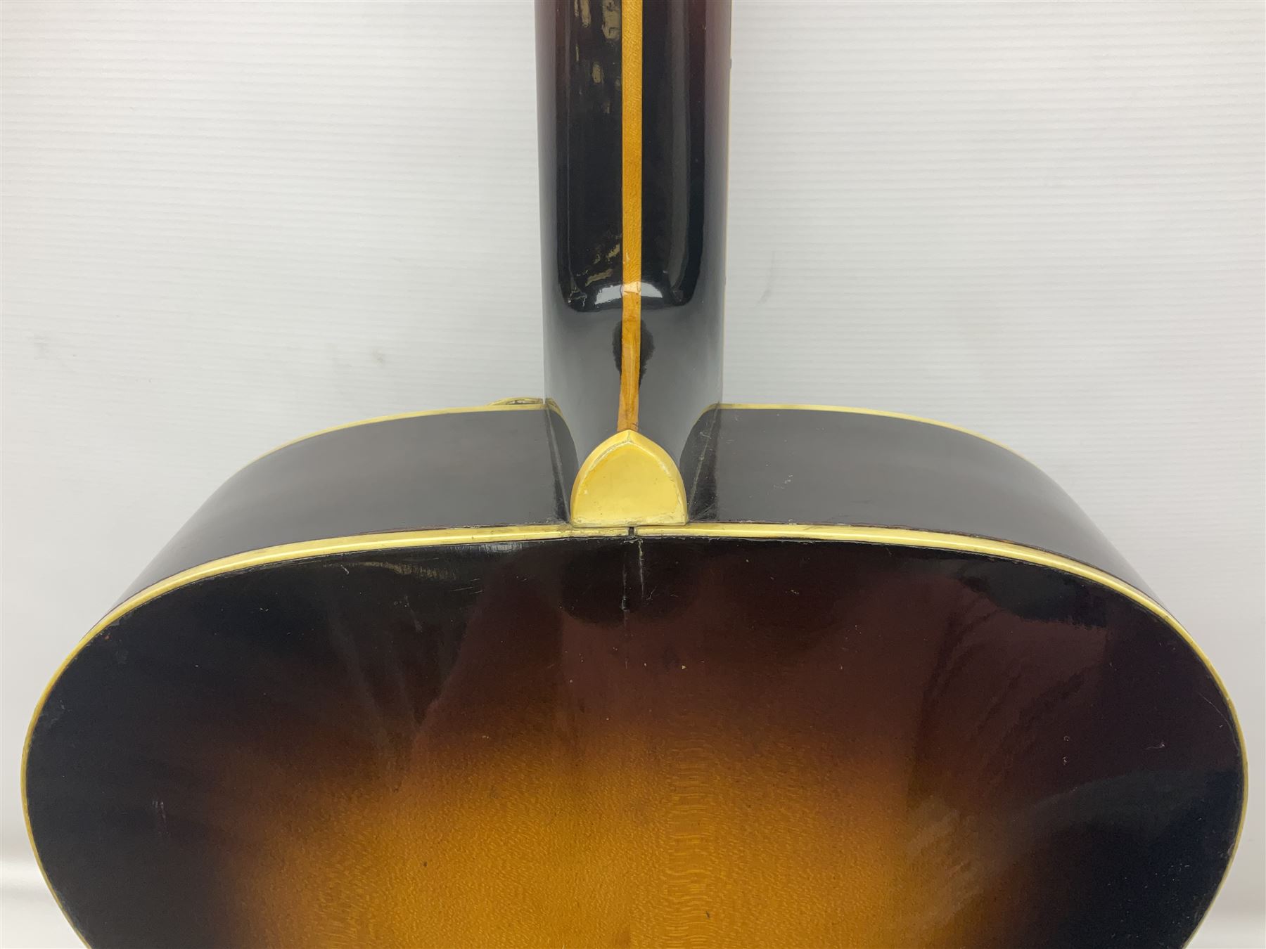 Clifford Essex Paragon De Luxe handmade acoustic guitar c1936 with tobacco sunburst finish and original machines; serial no.501 with original guarantee card L108.5cm; in original case