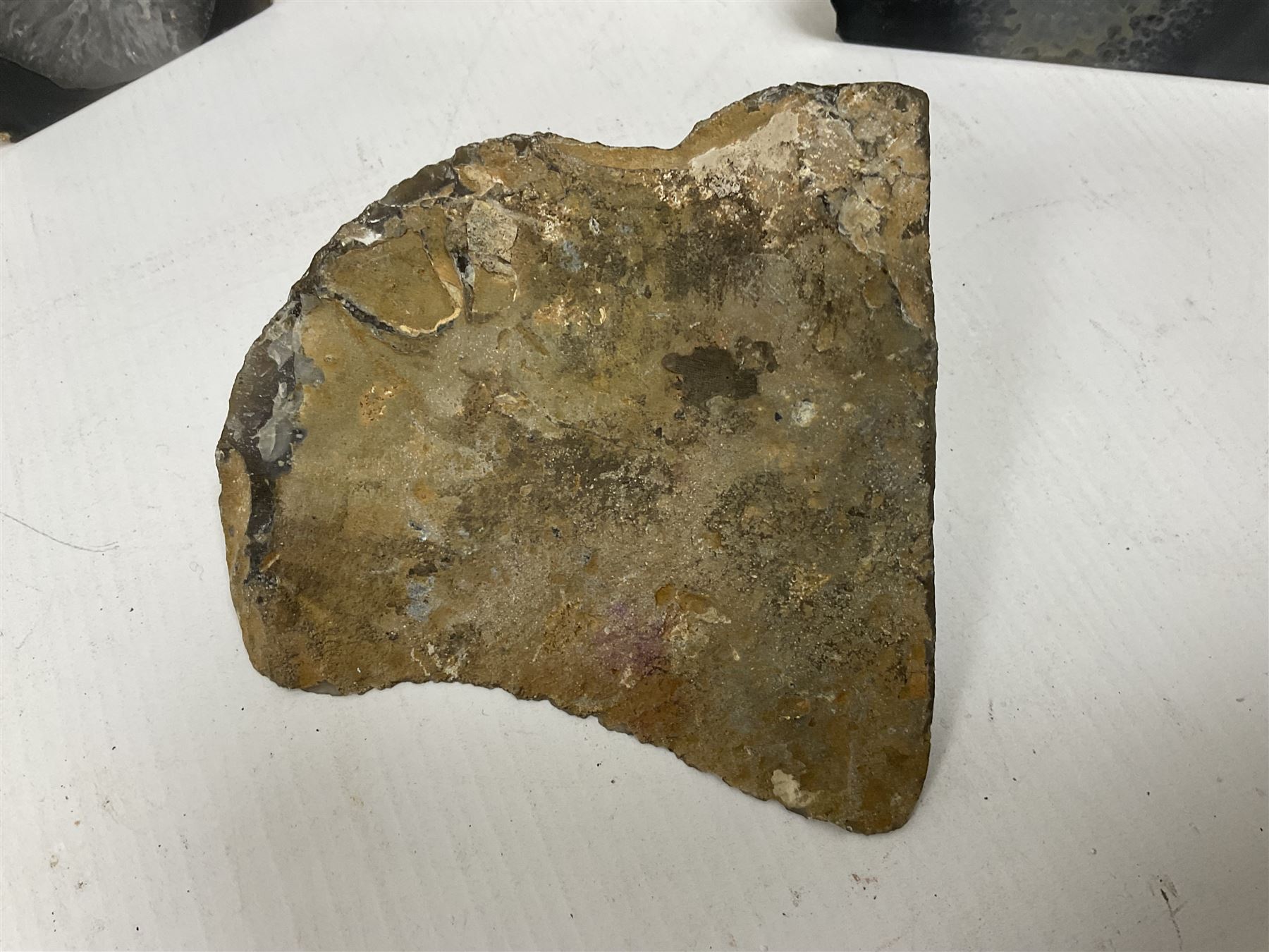 Four polished blue agate geodes, largest H10cm, L18cm