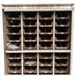 F Pollard & Co - late 19th century rustic haberdashery shop cabinet, fitted with an assortment of forty sliding trays, with drawers fitted to base, in antique white-painted finish