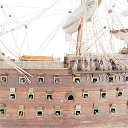 Wooden scale model of HMS Victory, upon a wooden stand with name plaque, H72cm L92cm
