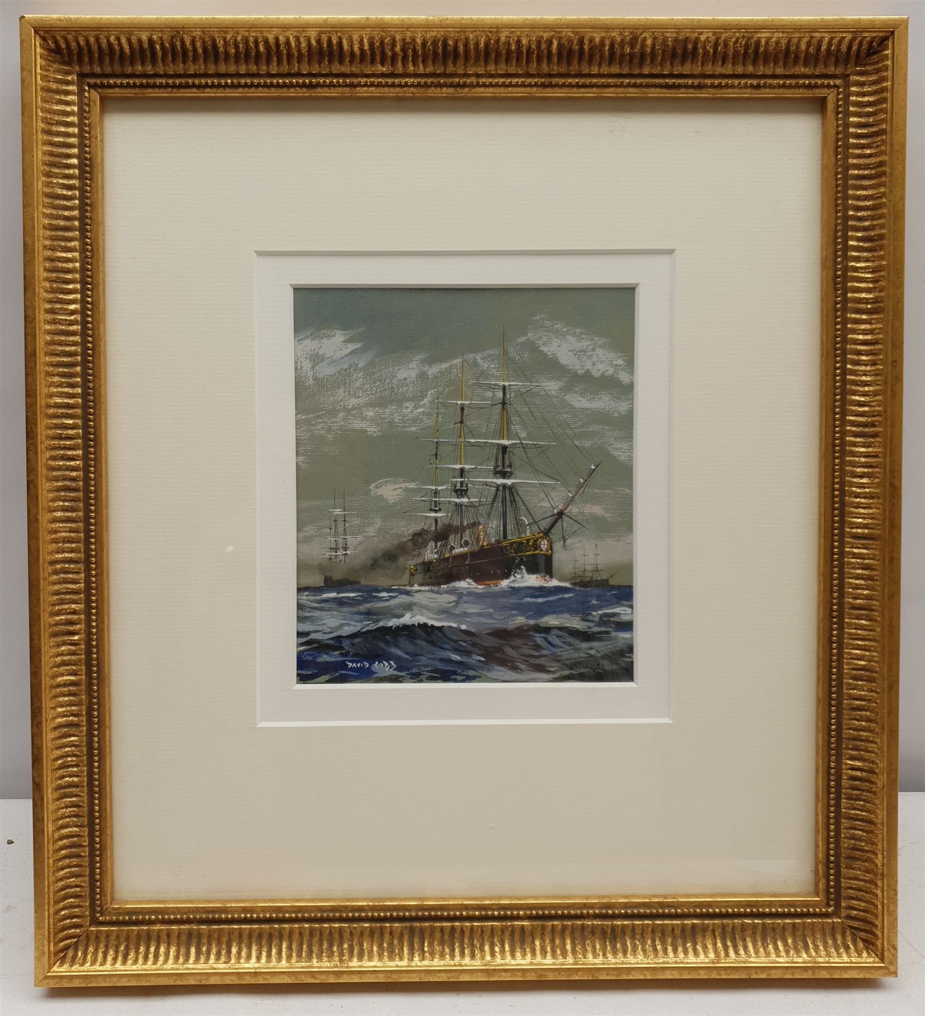David Cobb RSMA (British 1921-2014): 'An Ironclad c.1870', gouache signed 16cm x 14cm