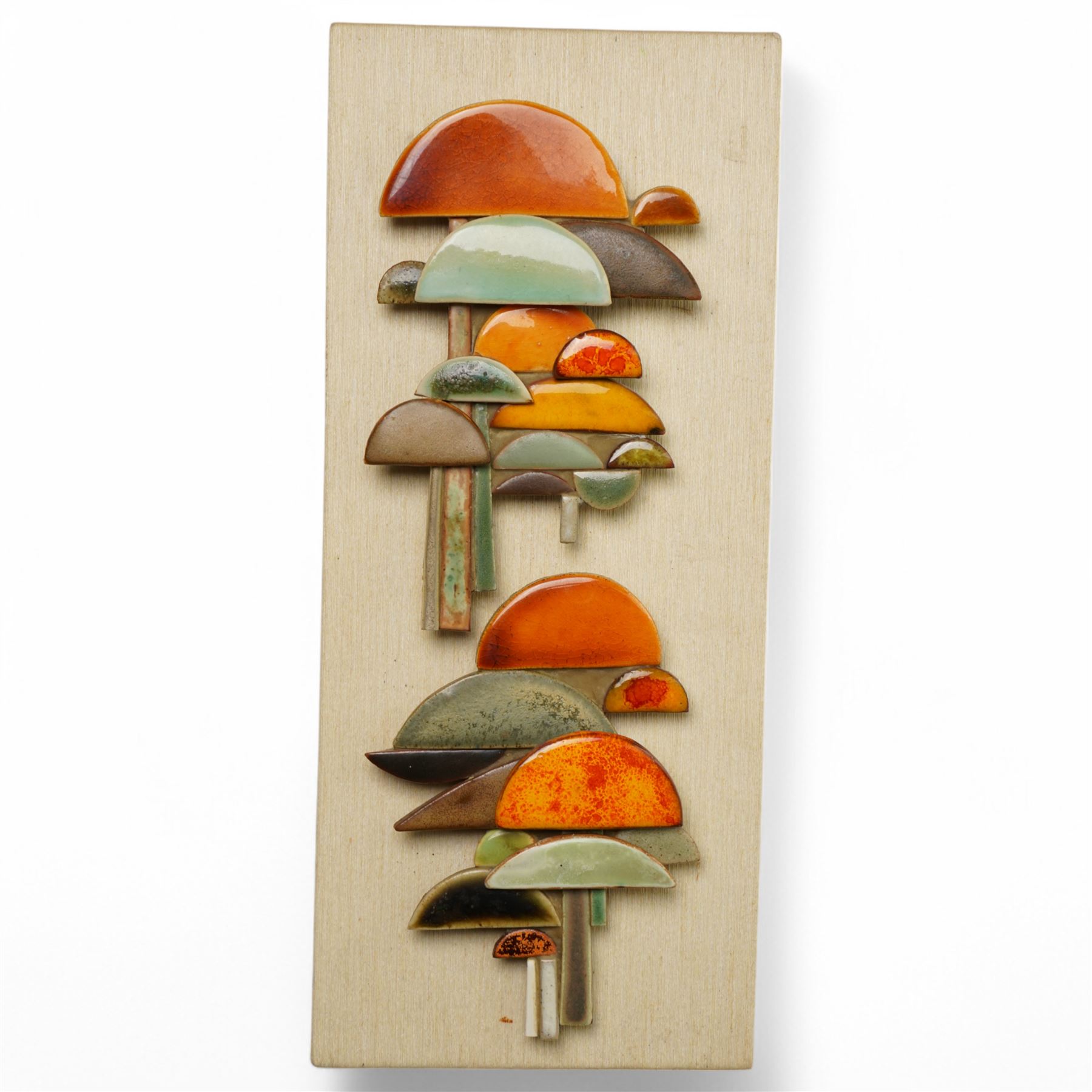 Anne Plant (British 1934-2019): 'Gerronema' 'Polygramma' and 'Icterinus', set three stoneware wall-hanging sculptures, largest 41cm x 17cm (3)