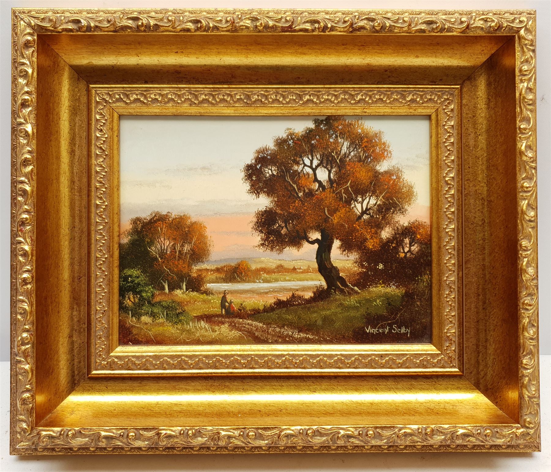 Vincent Selby (British 1919-2004): Watching the Sunset, oil on panel signed 14cm x 19cm