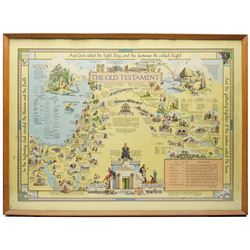 Estra Clark (British 1904-1993): 'The Old Testament', pictorial colour map of the Holy Land pub. Ben Johnson & Co, York 1959, 60cm x 81cm