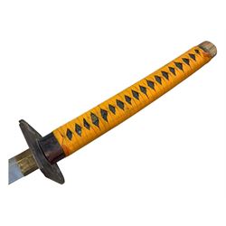 Japanese Katana, the tsuba decorated with flowers and birds, the scabbard with enamel decoration, blade L73cm, overall L105cm