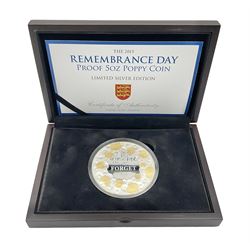 Queen Elizabeth II Bailiwick of Jersey 2015 'Remembrance Day' silver proof five ounce coin, cased with certificate 