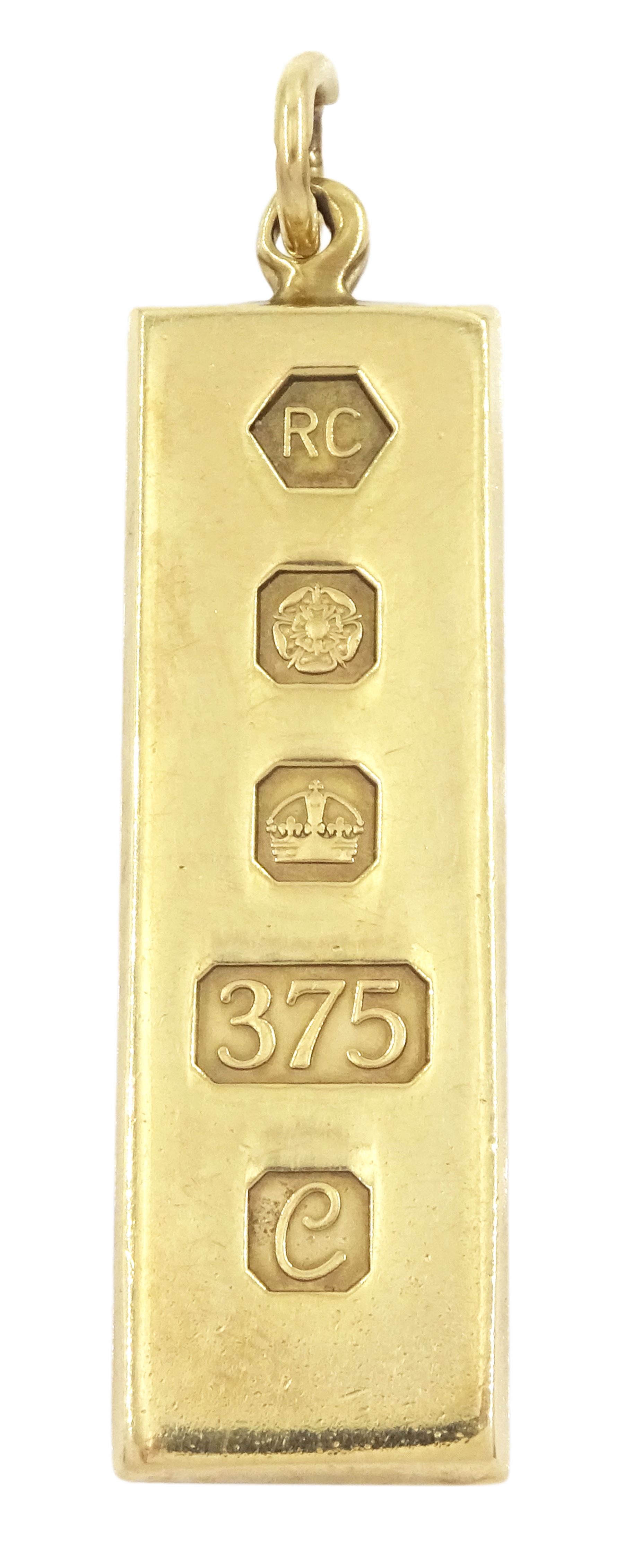 9ct gold ingot pendant, Sheffield 1977