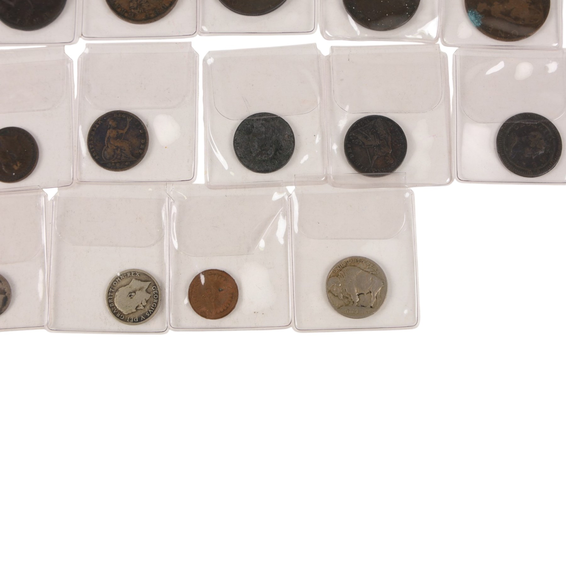 Mainly Great British coins, including George III 1799 and 1806 half pennies, Queen Victoria 1842 silver Maundy fourpence, etc