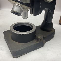 Four microscopes, including Cooke, Troughton & Simms no M467926, W Watson & Sons no 114758, W & J George & Beck Ltd no 36649 and one other 