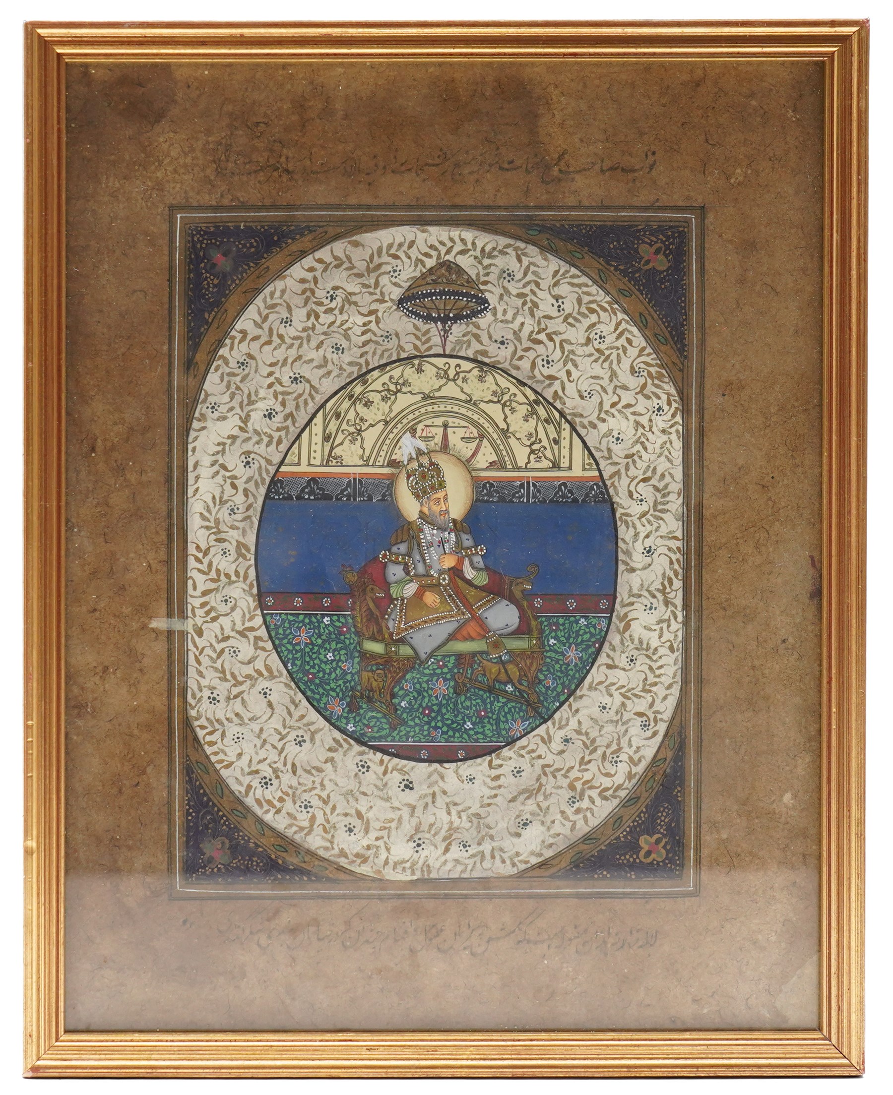 Four Mughal school watercolours, one pair depicting a couple upon thrones, an elephant procession and warriors in battle, largest 23cm x 38cm (4)