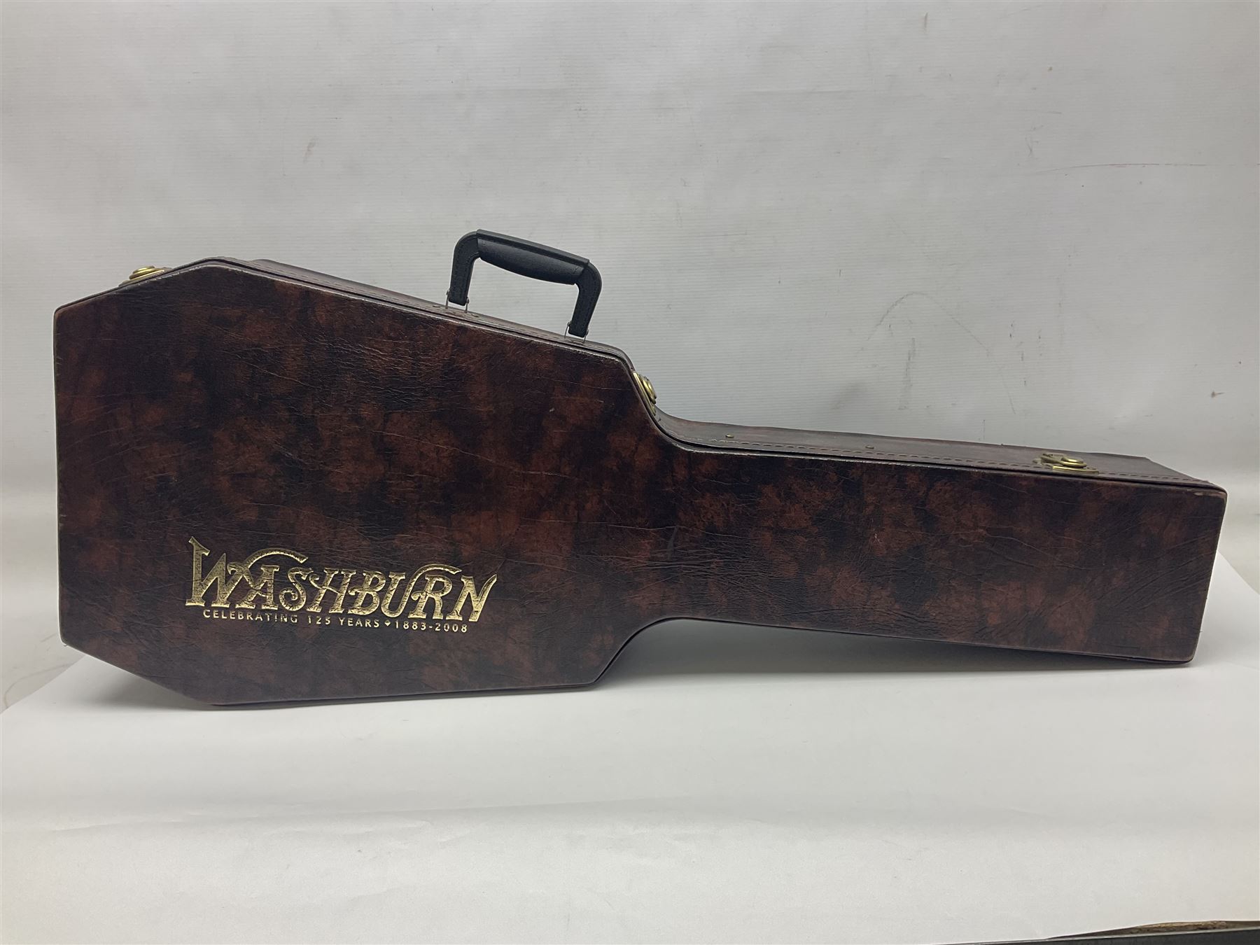 Indonesian crafted re-issue of an early Washburn Parlour guitar, model P314KK, bearing 125 years celebration label dated 2008; serial no.01120400171; L95cm; in Washburn case