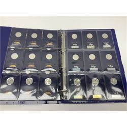 Queen Elizabeth II United Kingdom 2018 A-Z ten pence coin collection, including completer medallion, housed in a Change Checker folder
