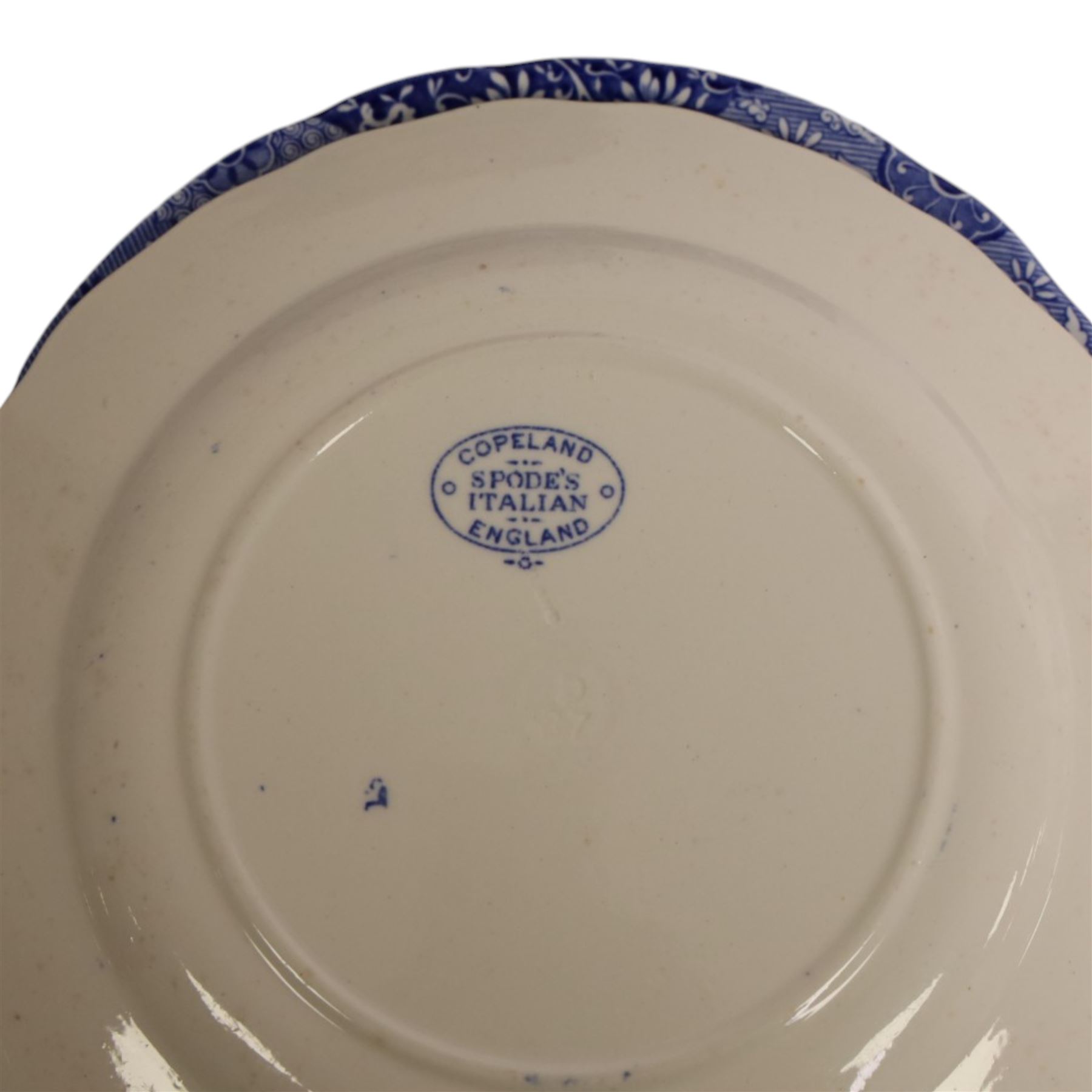 Collection of Spode Italian pattern, including two mugs, six cups and saucers, covered trinket dish, two egg cups etc, together with Willow pattern serving platter