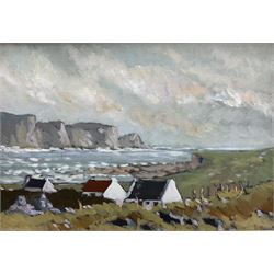Alex McKenna (Irish 1943-): 'Cottages before Dooagh Head Achill Island', oil on canvas signed, titled verso 23cm x 32cm
