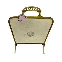 Late Victorian brass fire screen, bevelled mirror plate with central star