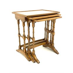 Bevan Funnell Reprodux yew wood nest of three tables