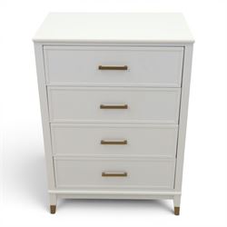 Dorel Home - Modern chest of drawer, white painted rectangular top above, four drawers with bronze metal handles, on tapered supports 
