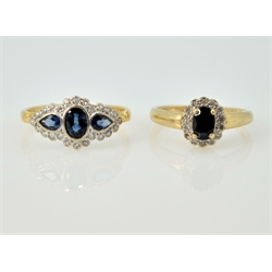  18ct gold diamond and blue stone ring and 9ct gold diamond and stone set cluster ring both hallmarked  
