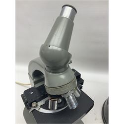 Four microscopes, comprising C Baker London Vickers, Back Diamax no 40956, Opax ABF no 232733 and one other 