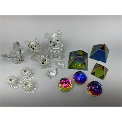 Swarovski crystal bear group of three, butterfly and other similar glass ornaments