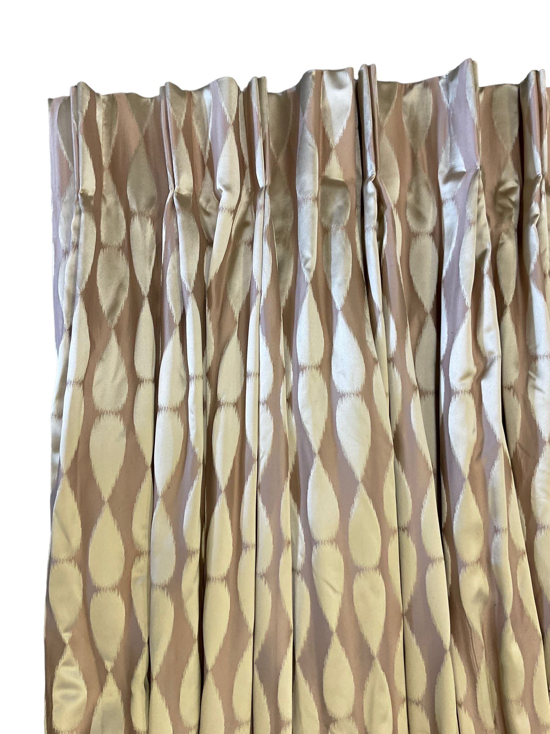 Furnish & Fettle - pair thermal lined curtains, in champagne fabric decorated with trailing vertical teardrop pattern, double pinch pleated headers, width at header - 110cm, drop - 309cm (per curtain)