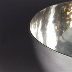 1930s silver bowl, of circular form with planished finish, upon a circular base, hallmarked C J Vander Ltd, London 1938, H12cm, D27cm