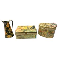 Modern Decoupage hat box with guilt detail together with a decoupage jug and box, hatbox H24cm