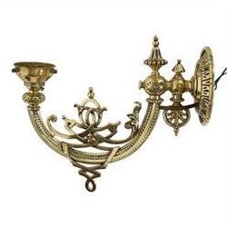 Pair of 19th century brass wall sconces, the articulated curved arms leading to single socket fitting detailed with entwined strapwork, Victorian diamond mark H24cm D28cm