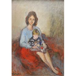 Charles McCall (British 1907-1989): Mother and Son, oil on board, signed and dated '68, 29cm x 20cm 
Provenance: Mitzi McCall's address label verso