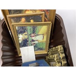 Collection of miniature dolls house food and drink, to include savouries, cakes, sweets and alcoholic beverages, together with miniature dolls house framed pictures, gilt frames and metal ornaments, etc 