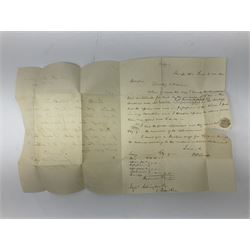 Queen Victoria penny black stamp on letter, red MX cancel