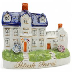 Collection of Staffordshire figures, to include a pair depicting Princess Victoria Adelaide Mary Louise, later Empress of Prussia and her brother King Edward VII as children riding goats, and others comprising Colonel Peard, Returning Home and Potash Farm (5)