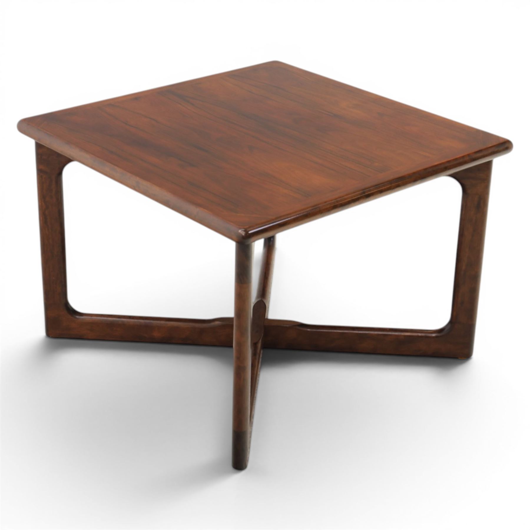 Dyrlund - contemporary Santos rosewood coffee table, floating design, square top of elegant design with clean lines and chamfered square legs 