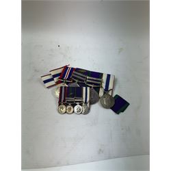 Group of four medals comprising general service medal 1918-62 with Cyprus and GVI Malaya clasps and mid oak leaf awarded to LE. P. Furse RA, general service medal 1962 with Borneo and Northers Ireland clasps awarded to major P.J Furse RA, 1939-45, war medal and ERII 1977 Jubilee medal, together with three matching group of miniatures, mid certificate and 2nd Lieutenant commission award certificate 