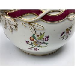 Large Victorian twin handled water pail and cover, of slightly bellied form decorated with floral sprays and moulded vine and ribbon detail, H36.5cm