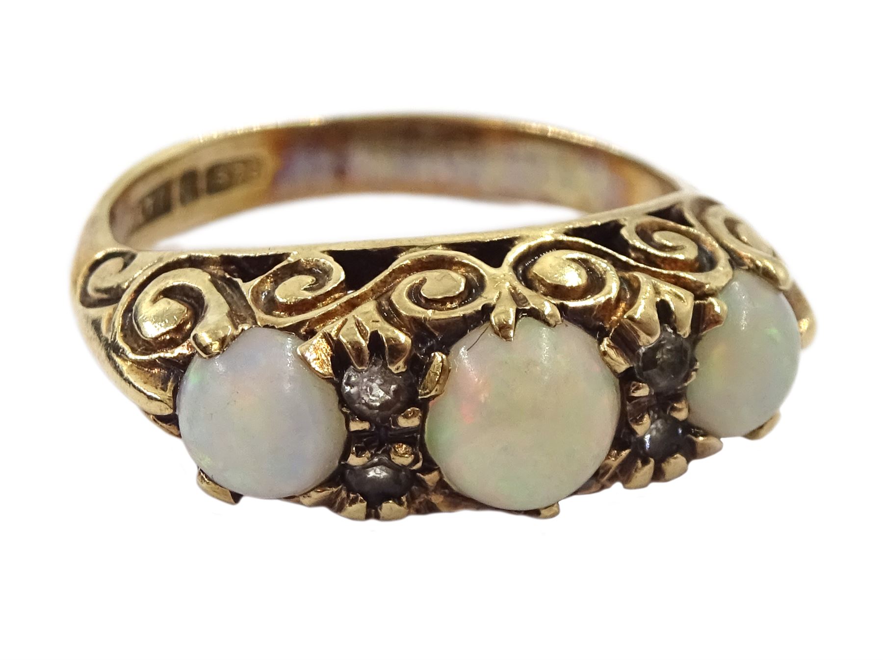 Silver charm bracelet including Welsh dragon, globe, British bull dog, pig, devil and fish, 9ct gold opal and cubic zirconia ring and three silver brooches