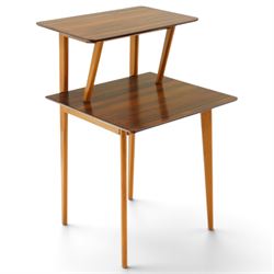 Peter Haywood for Heals - mid-20th century teak and beech two-tier occasional table, raise...