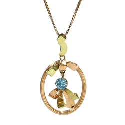  Rose and yellow gold blue zircon pendant necklace stamped 10K, on on box link chain necklace hallmarked 9ct  