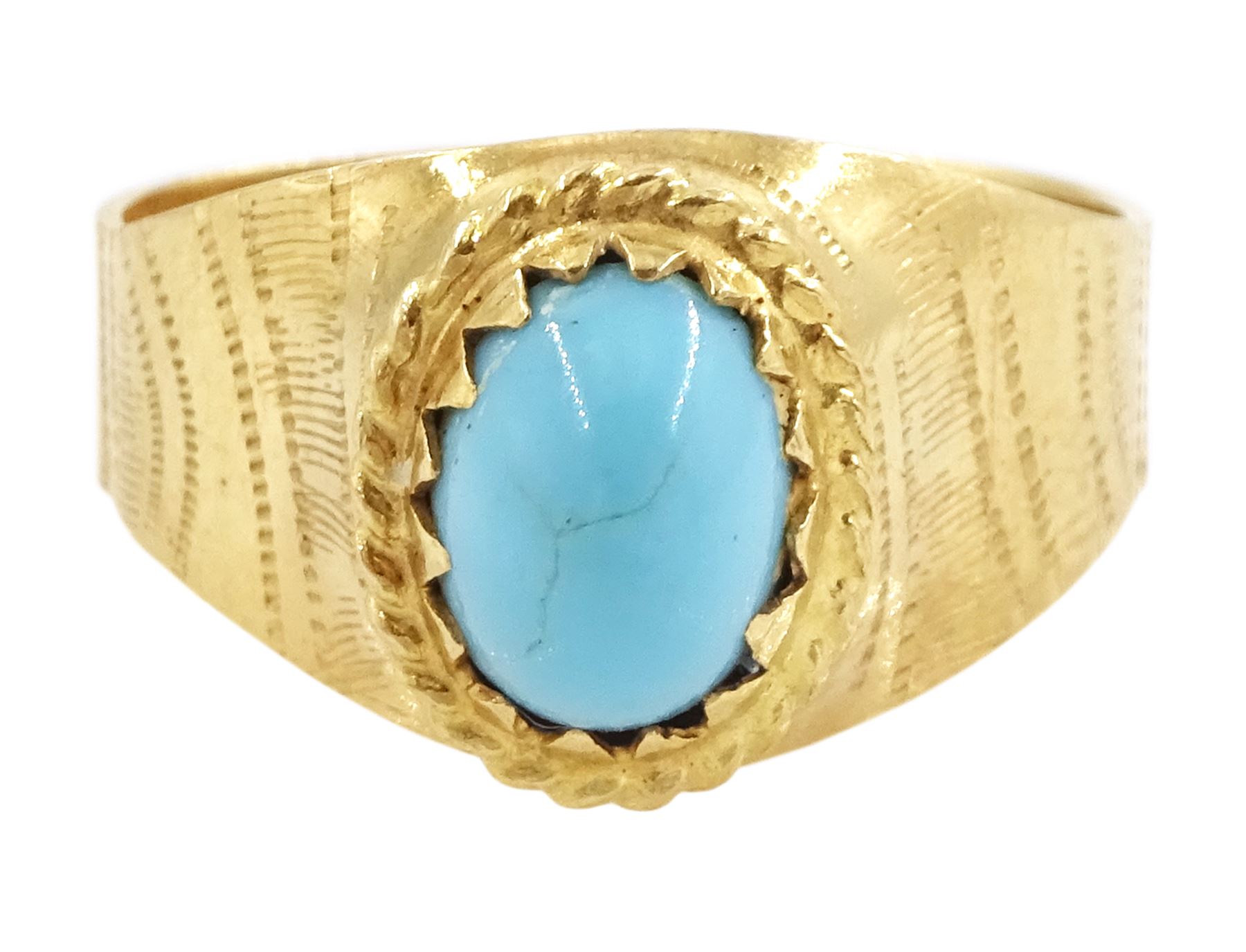18ct gold single stone turquoise ring, stamped 750