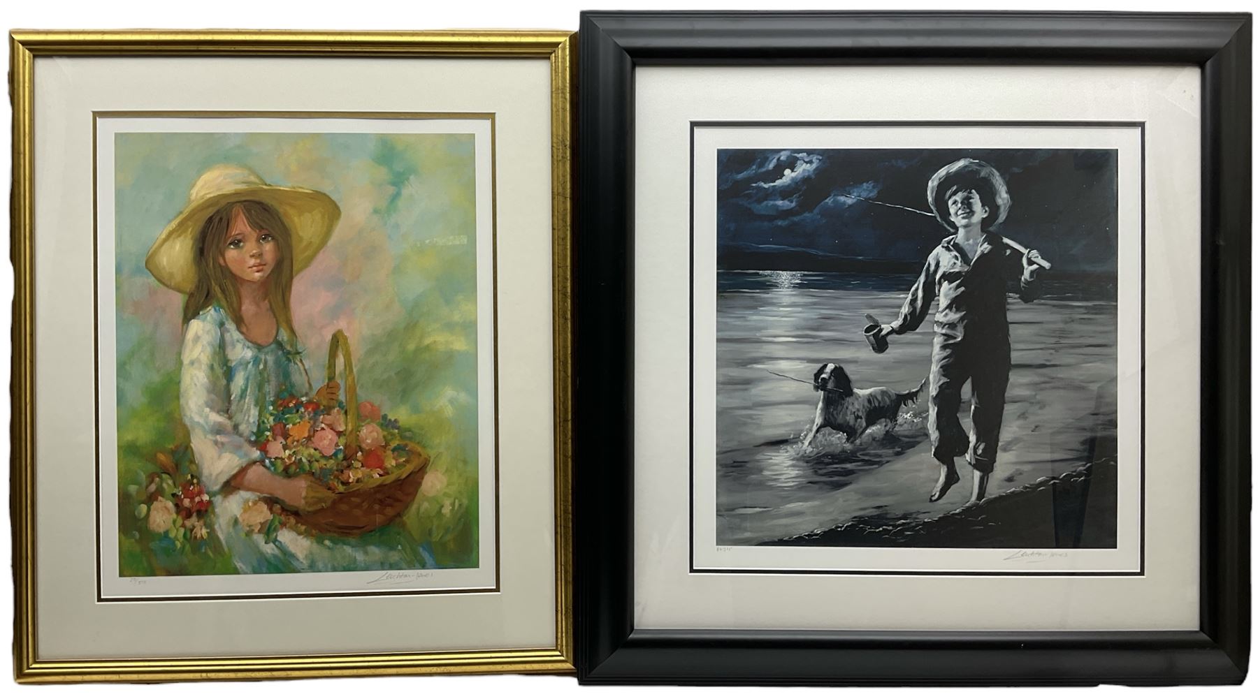 Barry Leighton-Jones (British 1932-2011): Boy with Spaniel and Flower Girl, two limited edition colour prints signed and numbered in pencil max 50cm x 41cm (2)