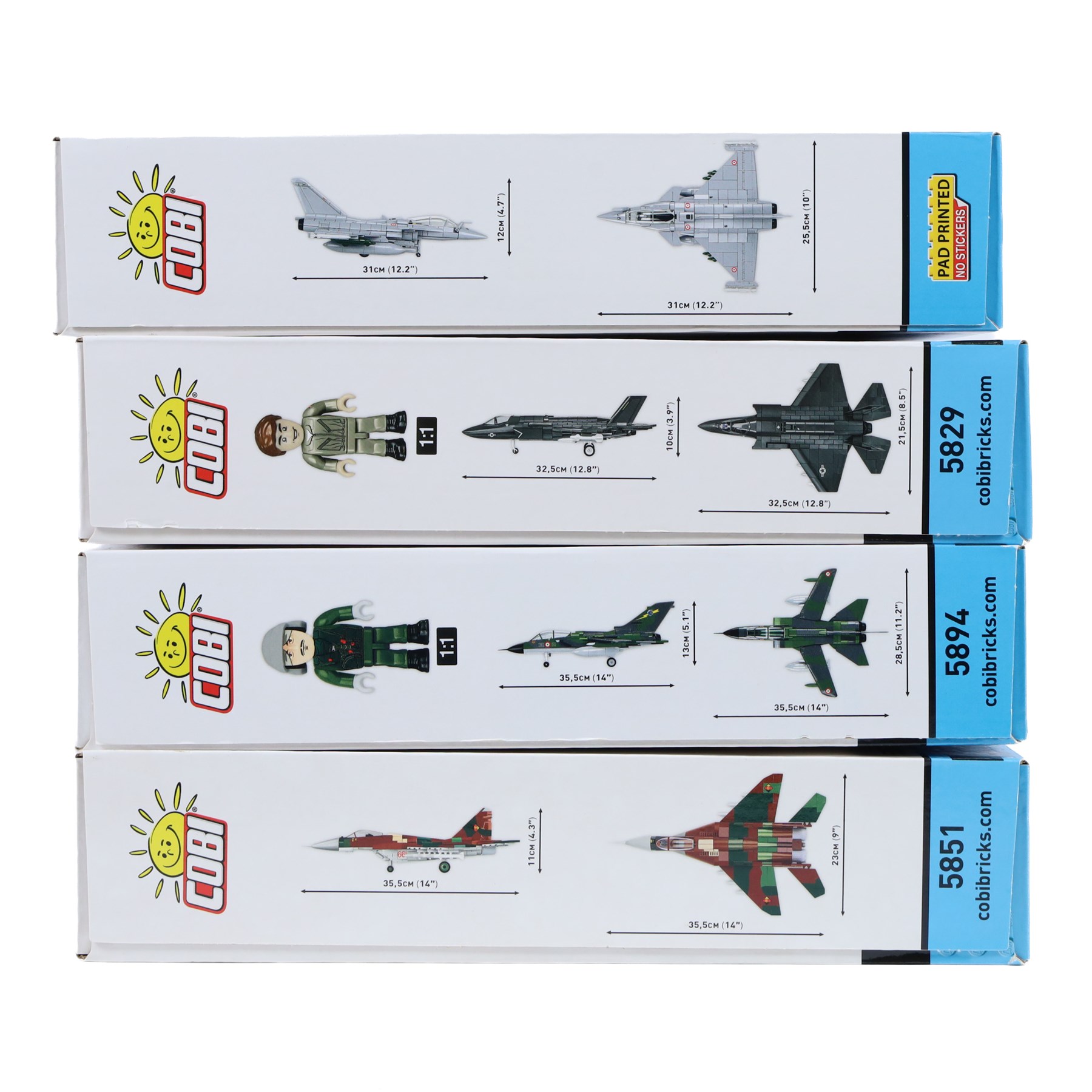 Four Cobi Bricks 1:48 scale Armed Forces model aircraft sets, comprising no. 5894 Panavia Tornado IDS, no. 5901 Rafale C, no. 5829 F-35 B Lightning II and no. 5851 MIG-29 East Germany, all in sealed boxes