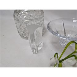 Rogaska lead crystal bowl, Dartington crystal vase, large cut glass bowl with lid, hand blown glass flowers in vase, Stuart Crystal paperweight