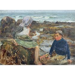 Ernest Higgins Rigg (Staithes Group 1868-1947): Two Children on the Rocks, oil sketch on canvas unsigned 29cm x 39cm 
Provenance: by descent through the family of the artist